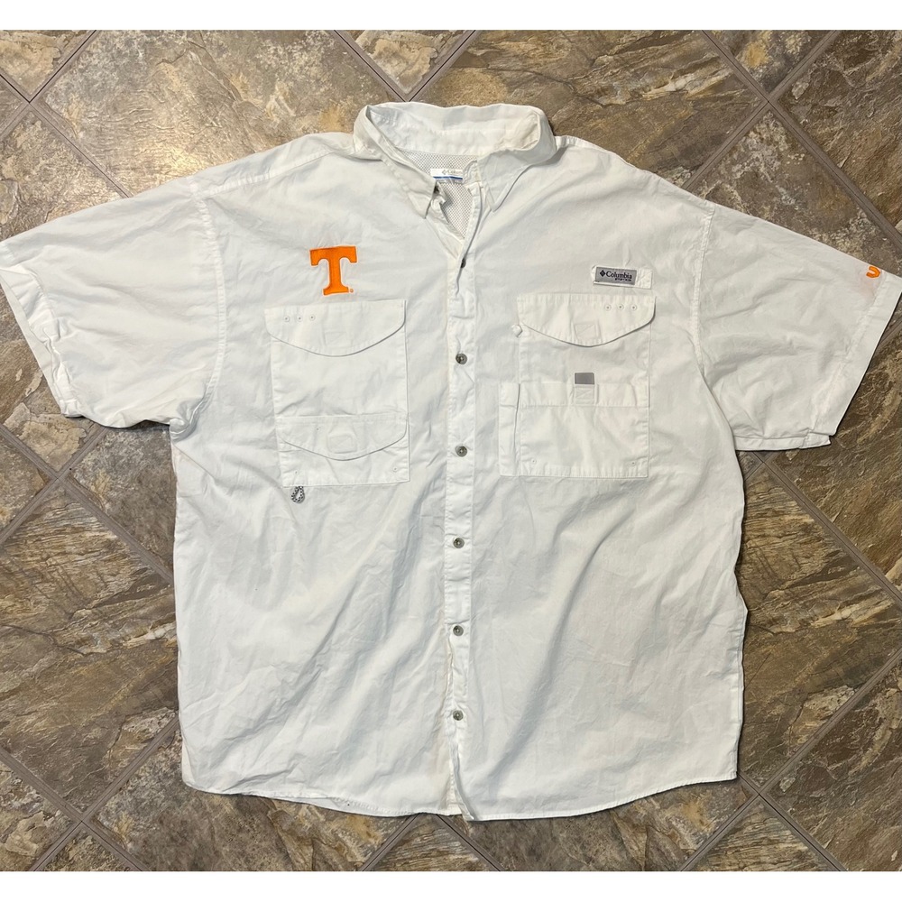 Columbia PFG Shirt Men XXL White Tennessee Vols Fishing Button Down